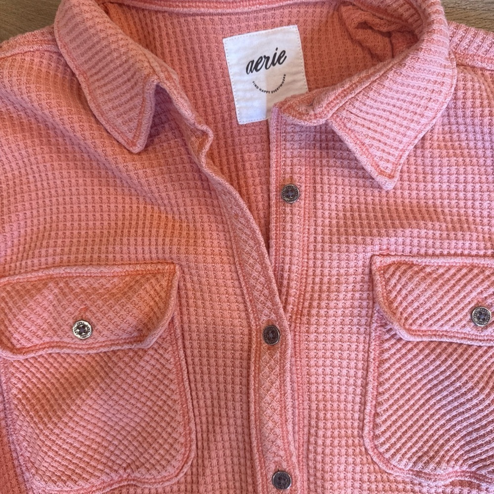 Aerie Lumberjack Orange Waffle Button Down Women’s Small Shirt Long Sleeve - Picture 2 of 7